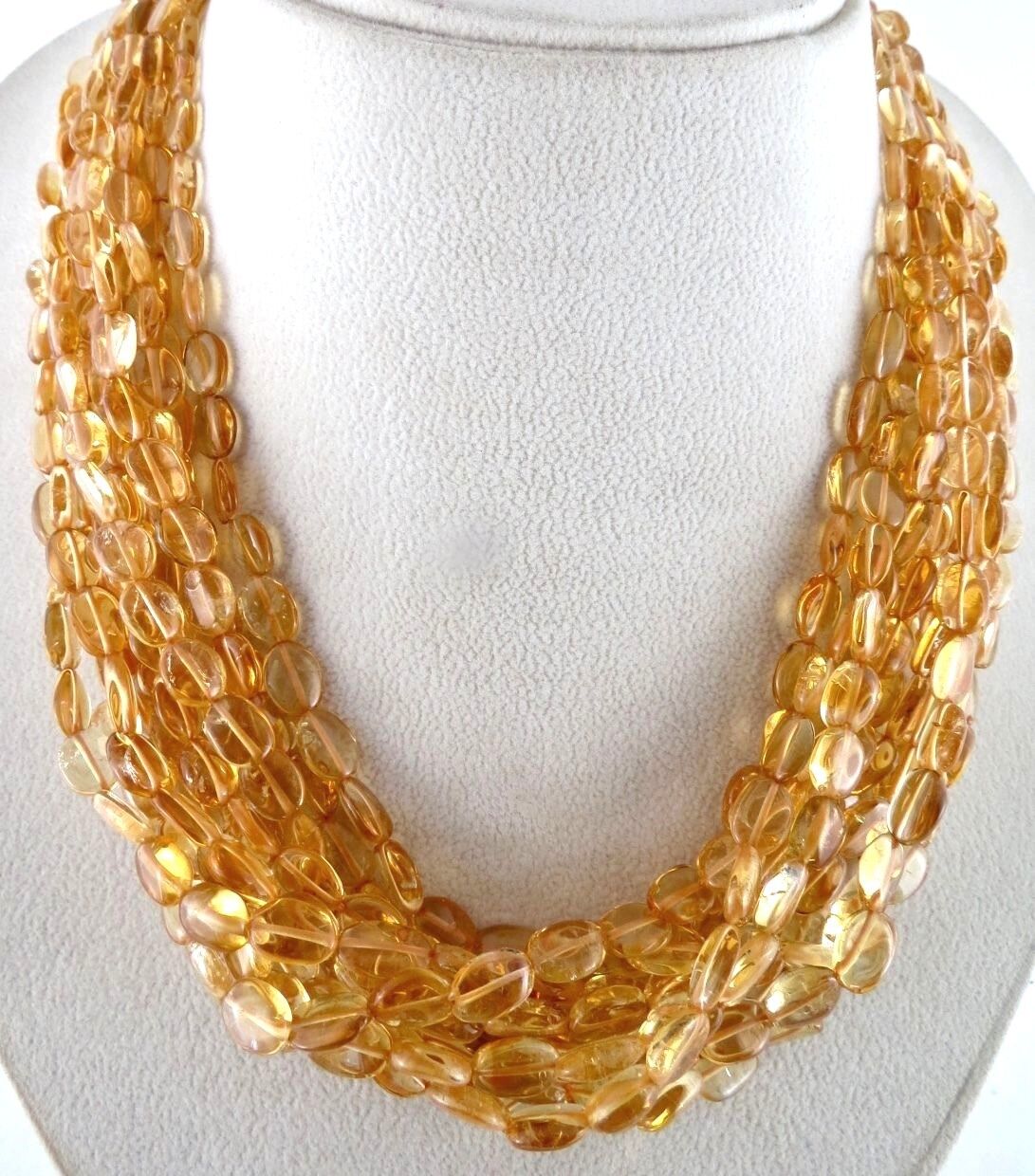 Natural Citrine Beaded Necklace 11L 982 Ct Fashion Ladies Cabochon Long Gemstone