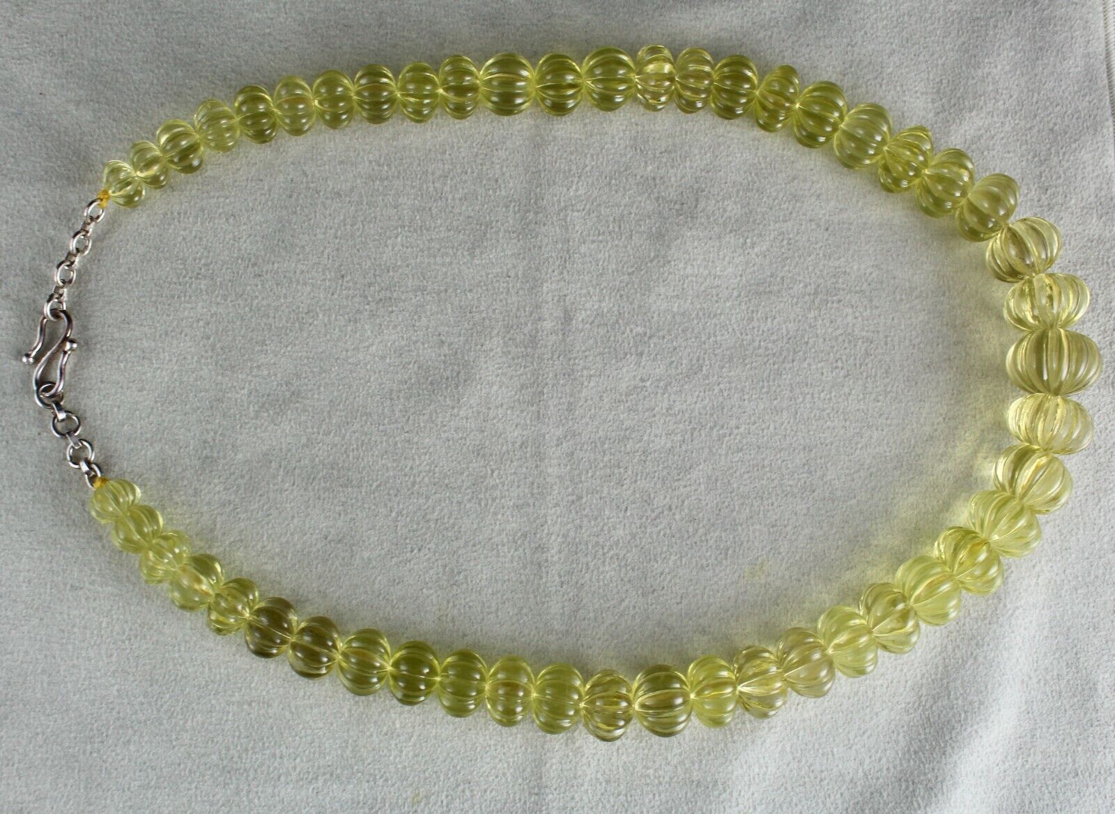 NATURAL LEMON QUARTZ BEADS MELON CARVED 820 CTS SEMI PRECIOUS GEMSTONE NECKLACE