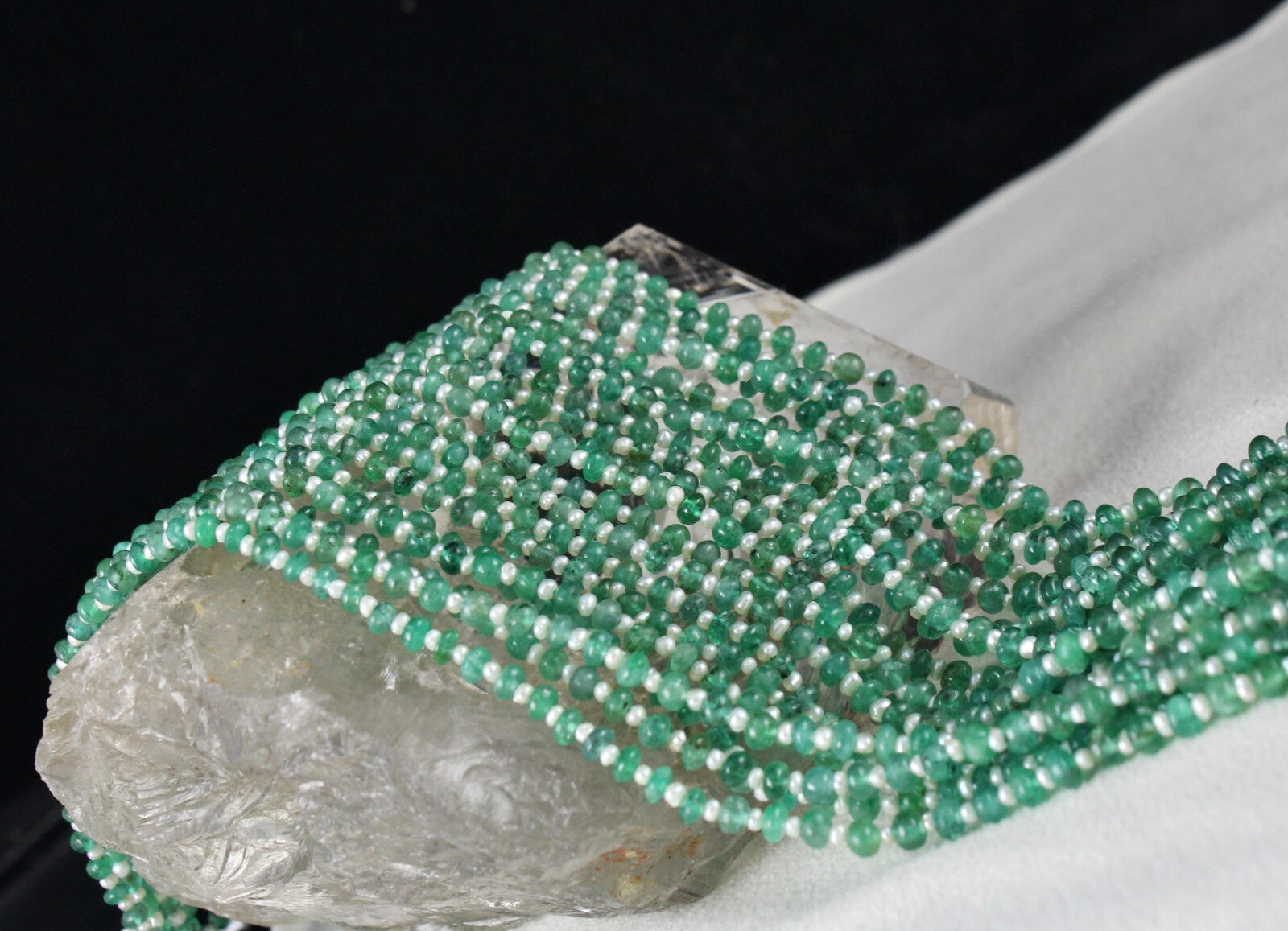 Certified Natural Zambian Emerald 371ct Pearl Beads Round 10 Line Necklace