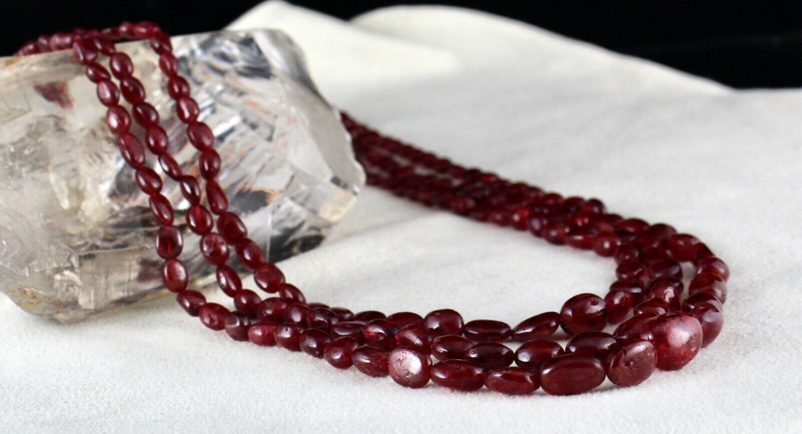 Natural Red Spinel Beaded Necklace 3 Line 313 Carats Gemstone Precious String