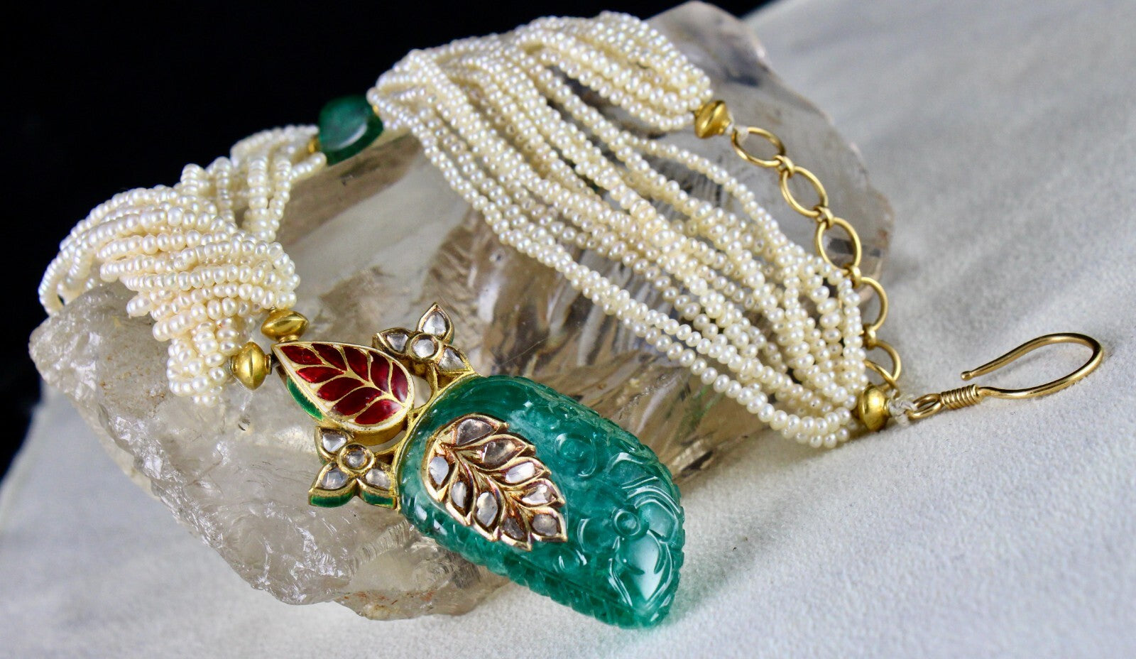 Certified Natural Zambia Emerald 10ct Natural Diamond Gold Jadau Necklace