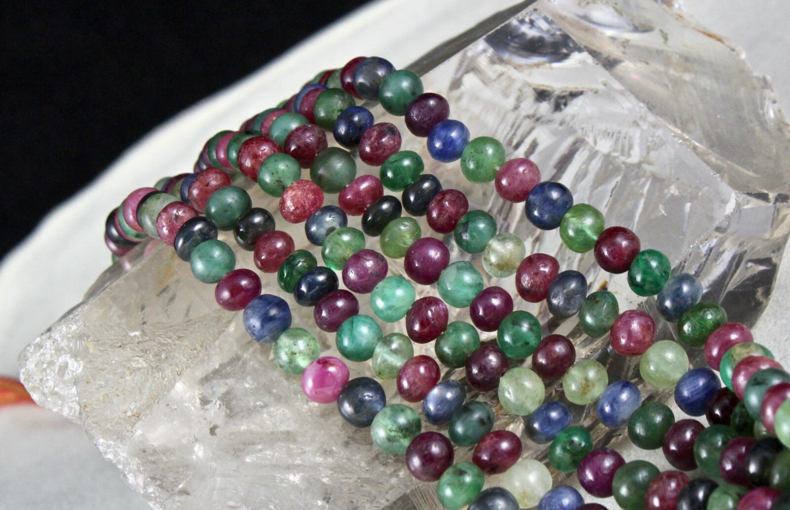 Certified Natural Emerald Ruby Sapphire Multi Bead 565ct Necklace For Women