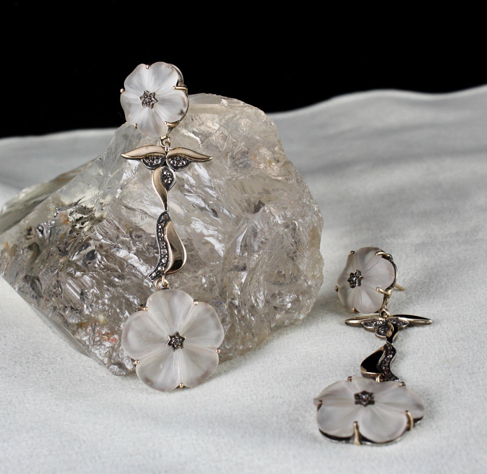 Certified Natural Rock Crystal Quartz 114.7ct Sterling Silver Victorian Earrings