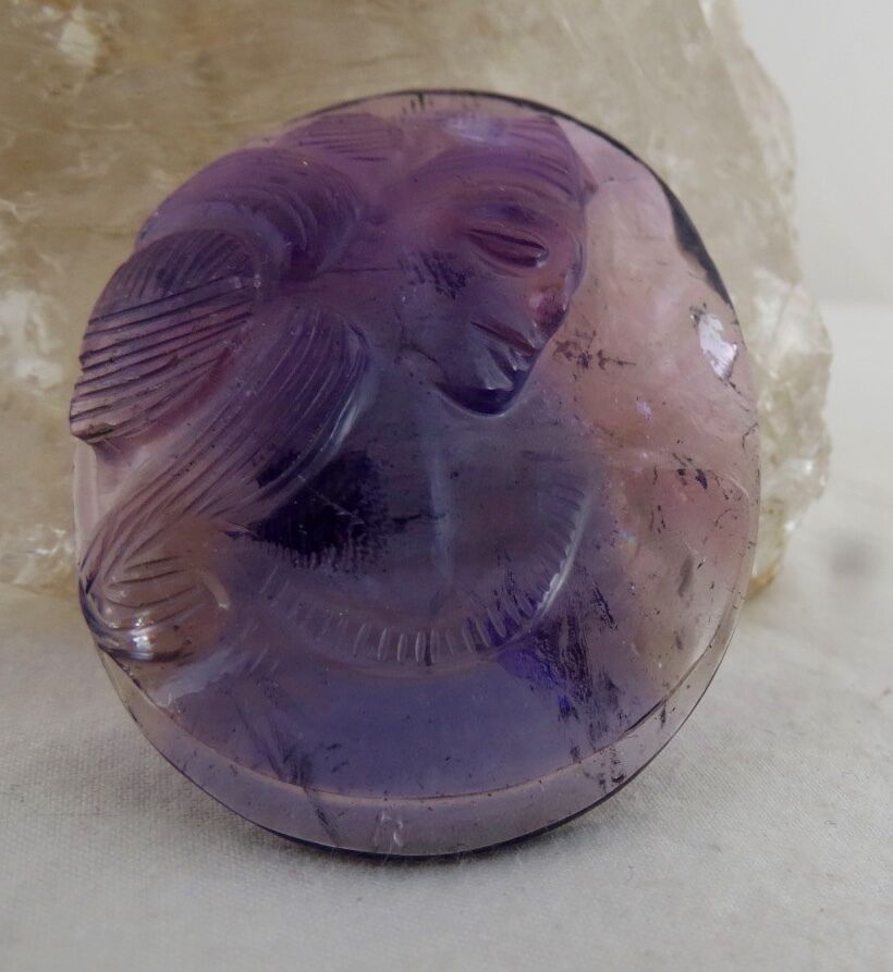 NATURAL BRAZILIAN AMETHYST CARVED 97.50 CARATS 46 MM BIG GEMSTONE FOR PENDANT