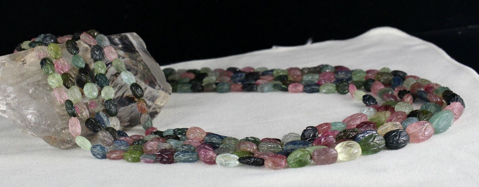 NATURAL MULTI TOURMALINE AQUAMARINE BEADS ENGRAVED 824 CARATS LADIES NECKLACE