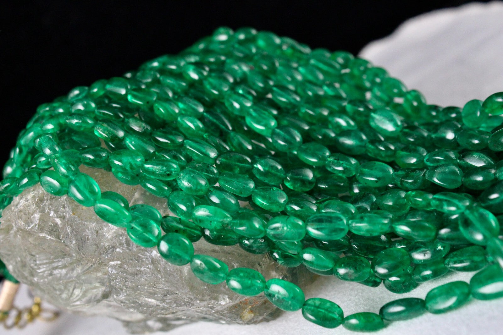 Certified Natural Emerald 1192 Ct Long Beads Gold Cocktail Necklace