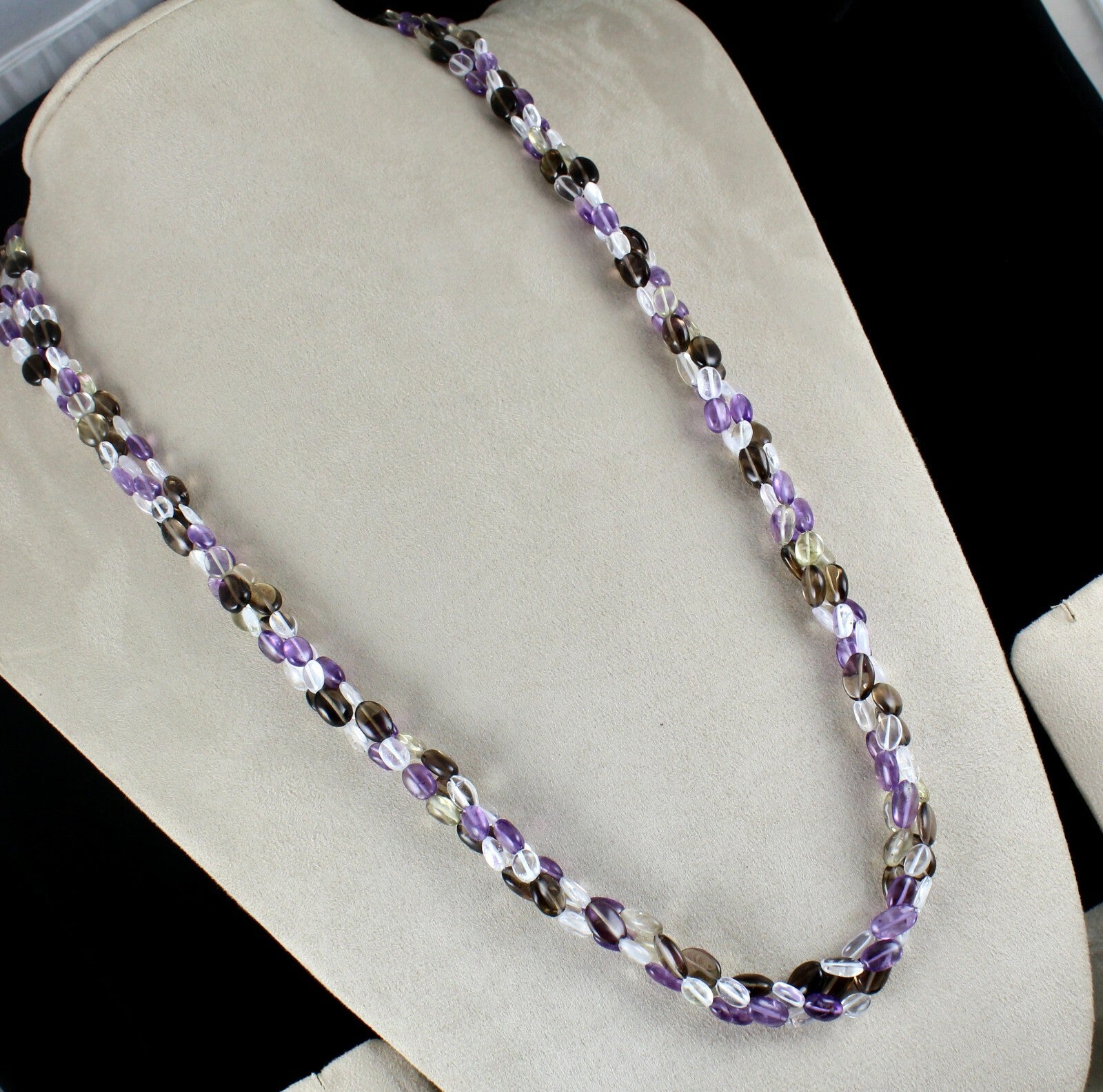 Multi Natural Amethyst Crystal Quartz 684 Cts Long Beads Necklace