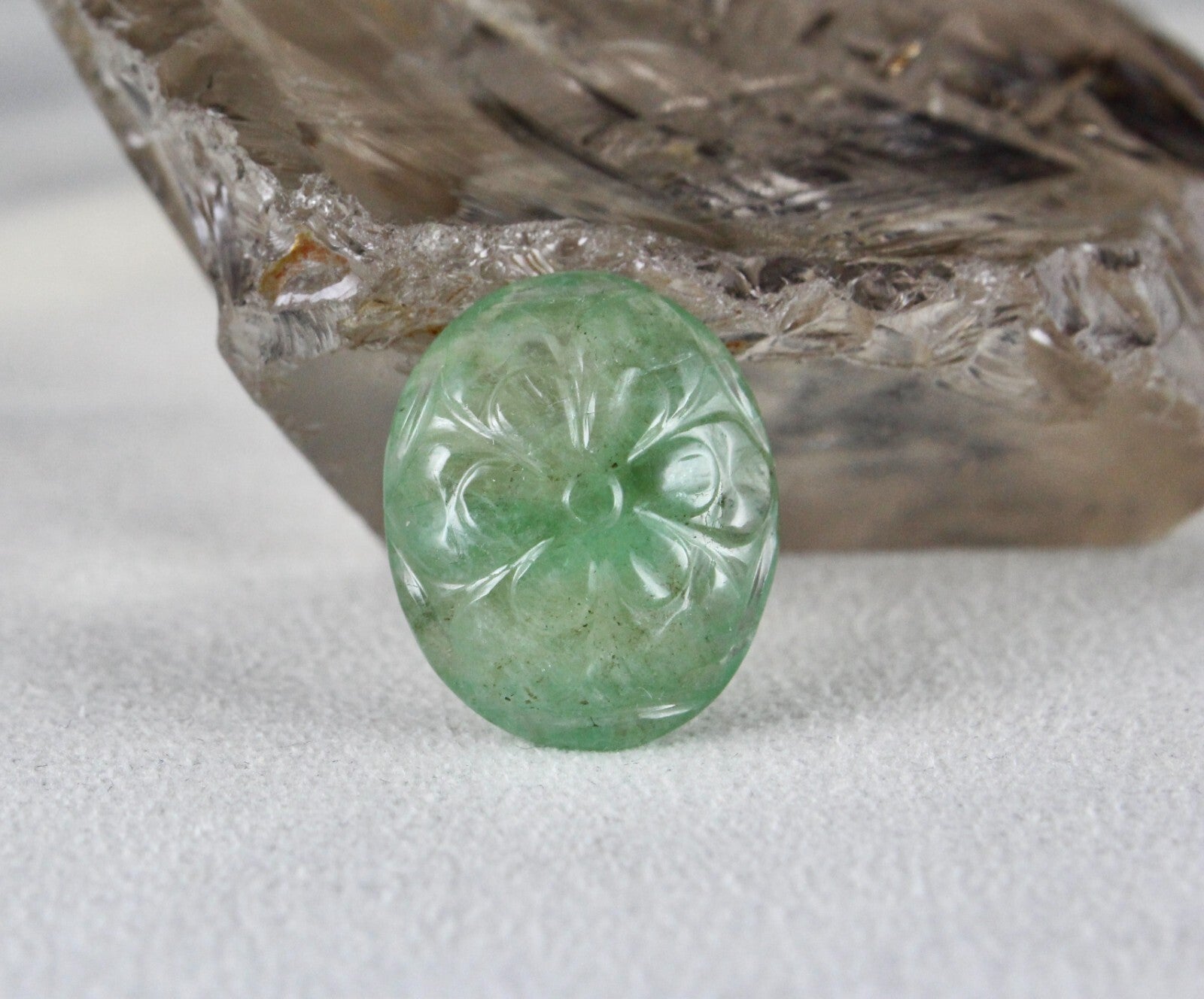 Certified Natural Colombian Emerald Oval Carved Gem 23.79ct For Ring & Pendant