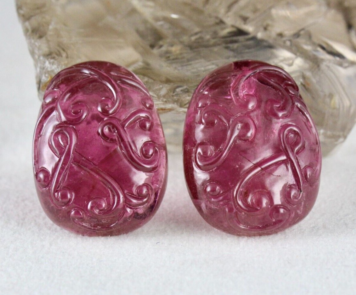 Certified Natural Rubellite Tourmaline 104.74 Ct Engraved Gemstone Earrings