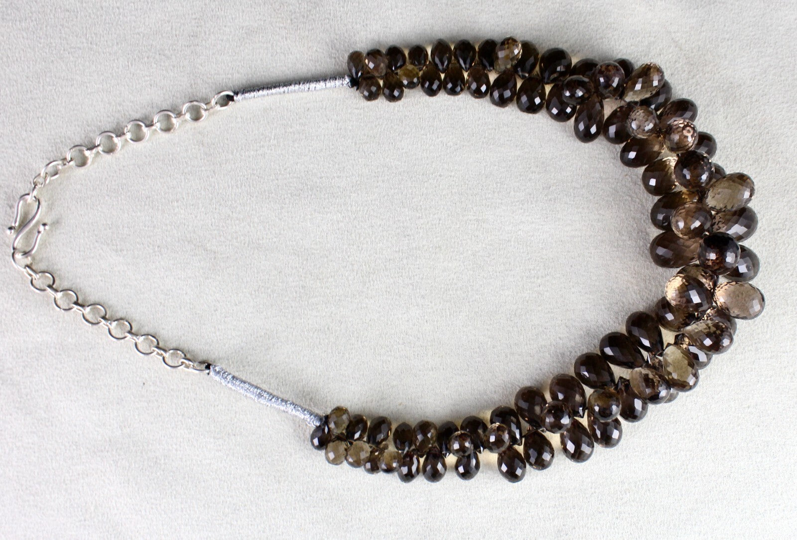 Natural Smoky Quartz Teardrop Beads 540 Ct Sterling Silver Gemstone Necklace