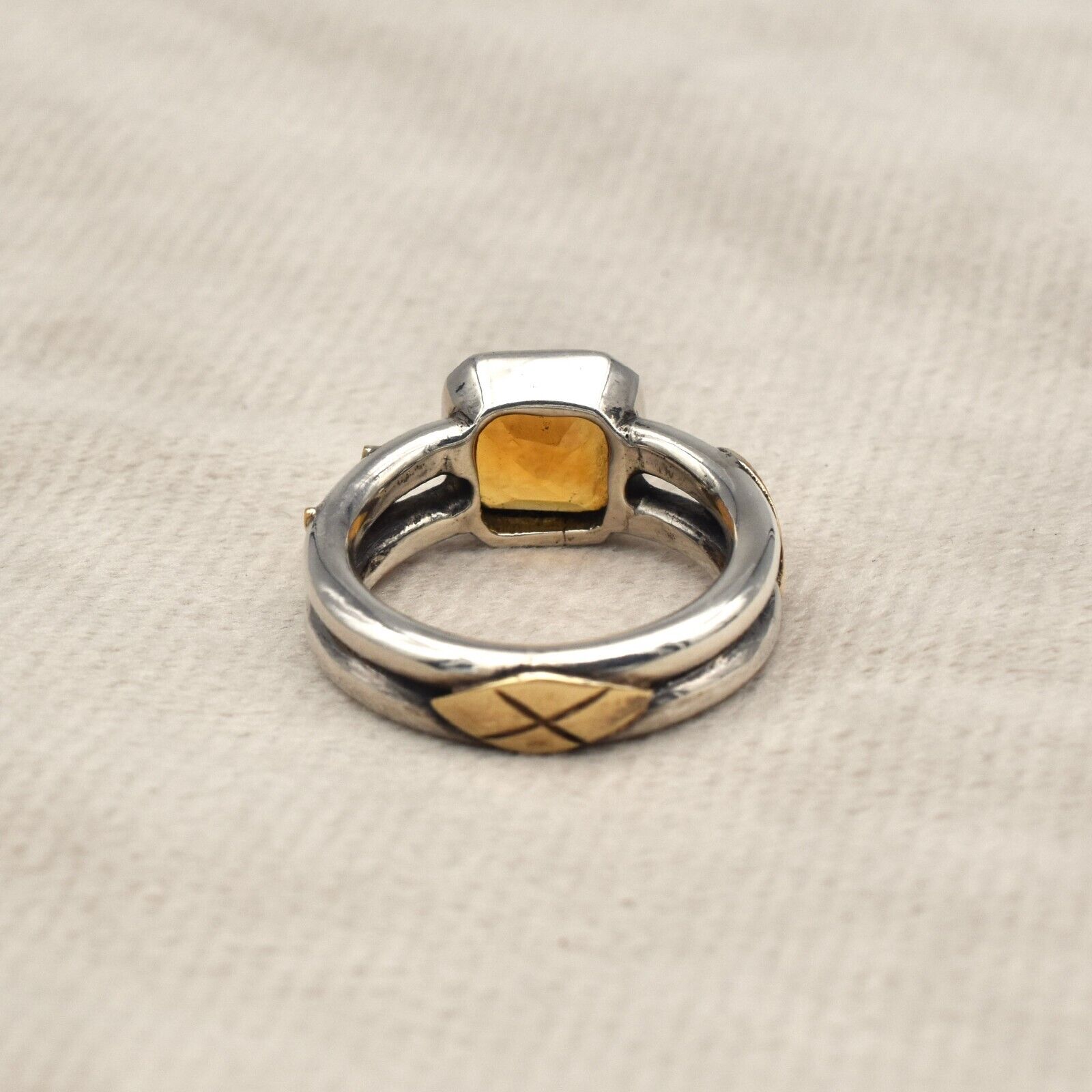 Vintage Yellow Citrine Ring 18k Gold 925 Silver Women Men November Birthstone