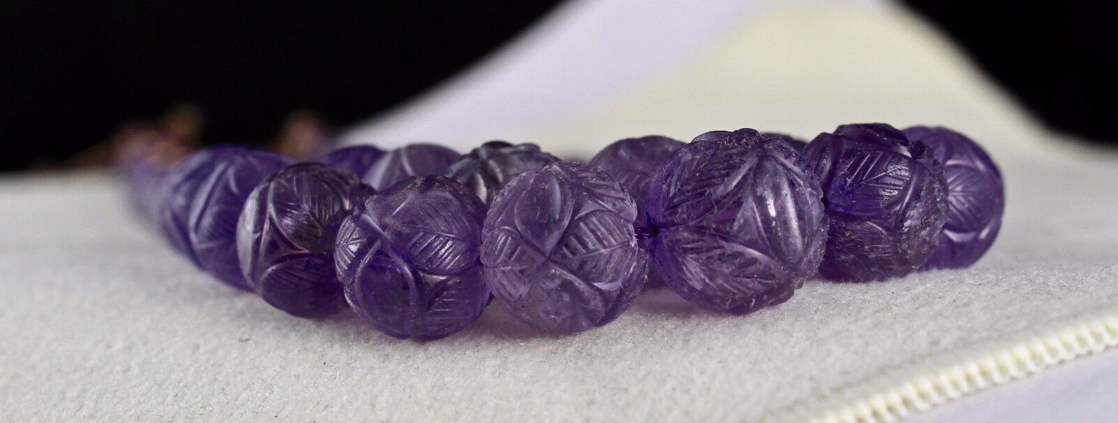 Natural Amethyst Beads Engraved 2 L 616 Ct Purple Gemstone Vintage Old Necklace