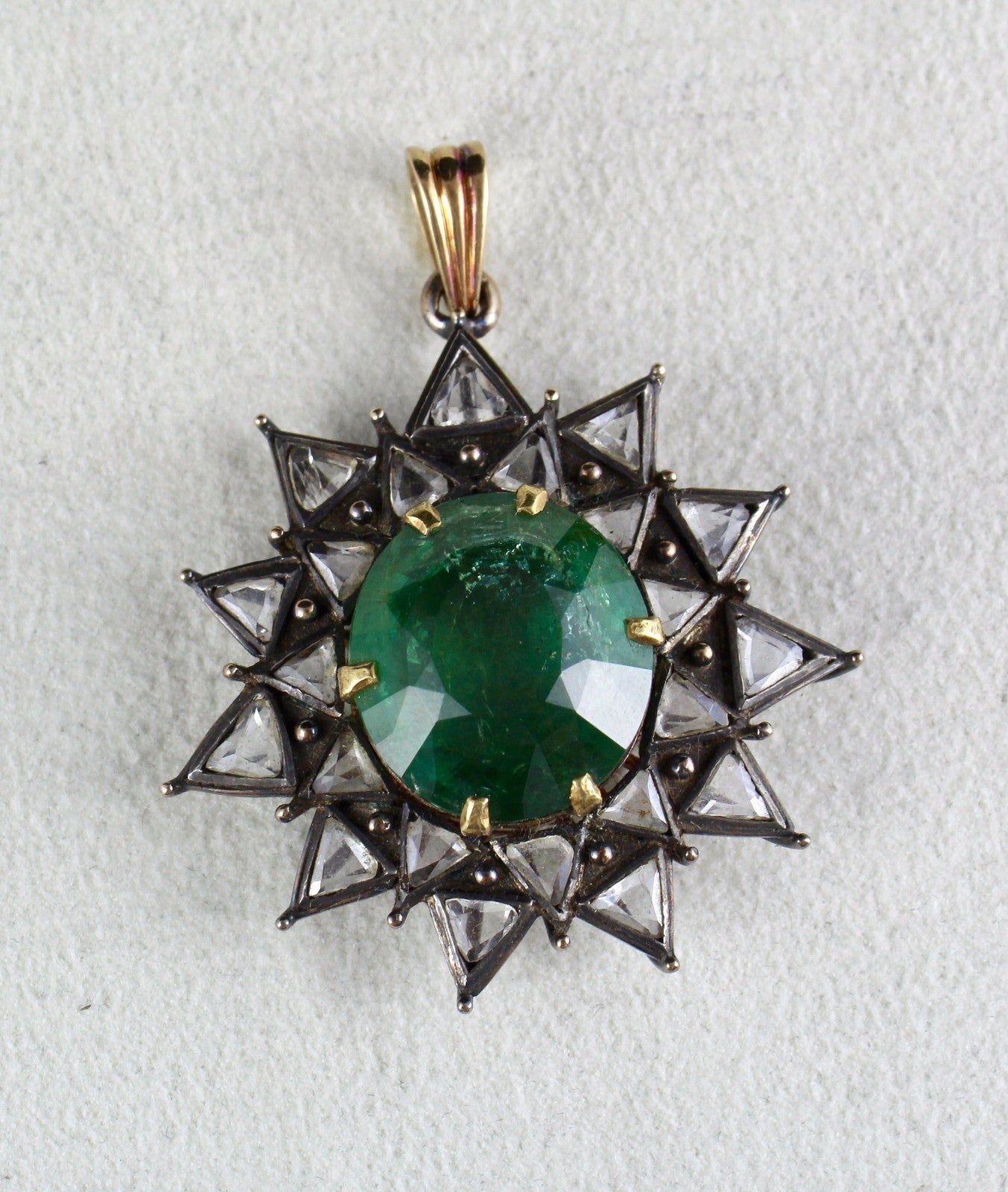 Certified Antique Natural Emerald 125.75ct Diamond 18k Gold Vintage Pendant