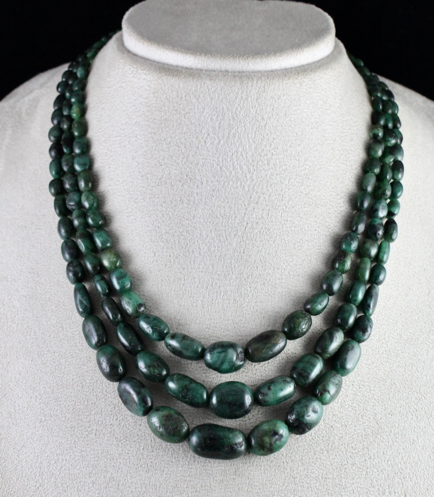 Certified Antique Vintage Natural Emerald Beads Necklace 3 L 475 Ct Cabochon