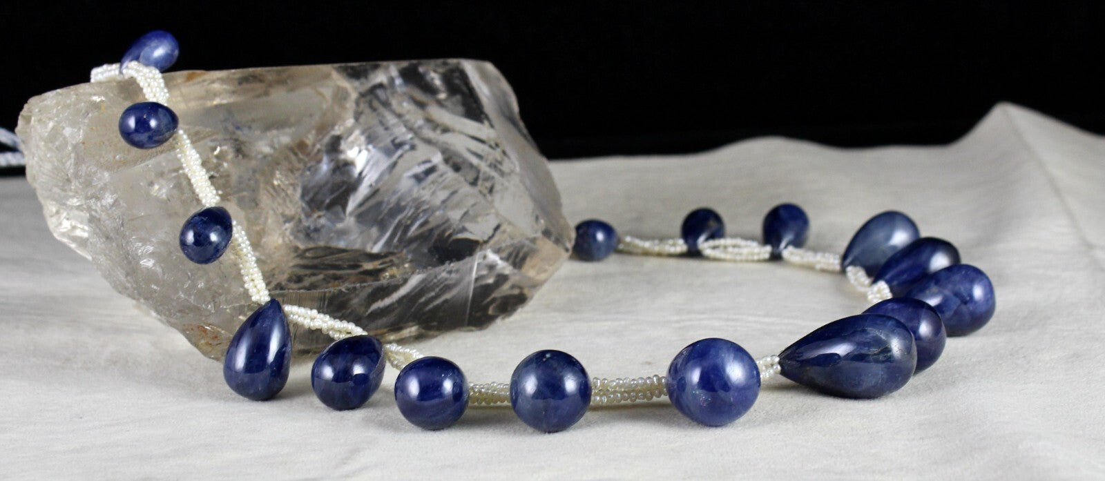 Certified Natural Unheated Blue Sapphire 420 Ct Teardrop Pearl Beaded Necklace,