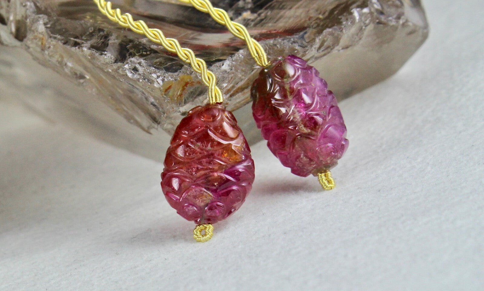 Certified Natural Tourmaline Carved Cabochon Drilled Beads 34.95 Ct Earring Pair