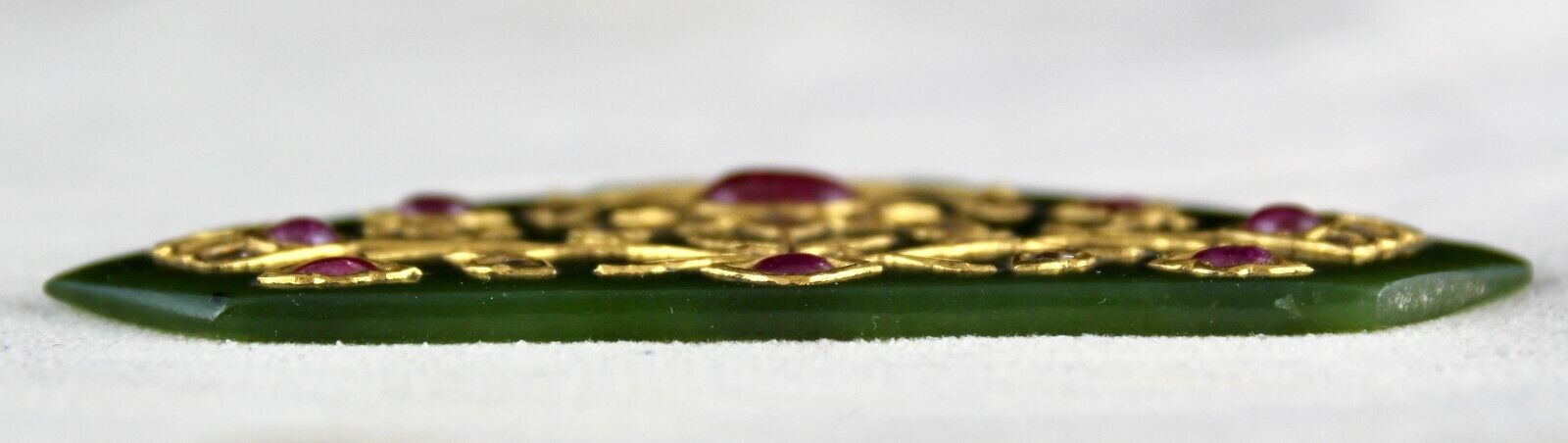 Natural Green Jade Old Pendant Flat Diamond Ruby 22K Gold Jadau Statement Piece