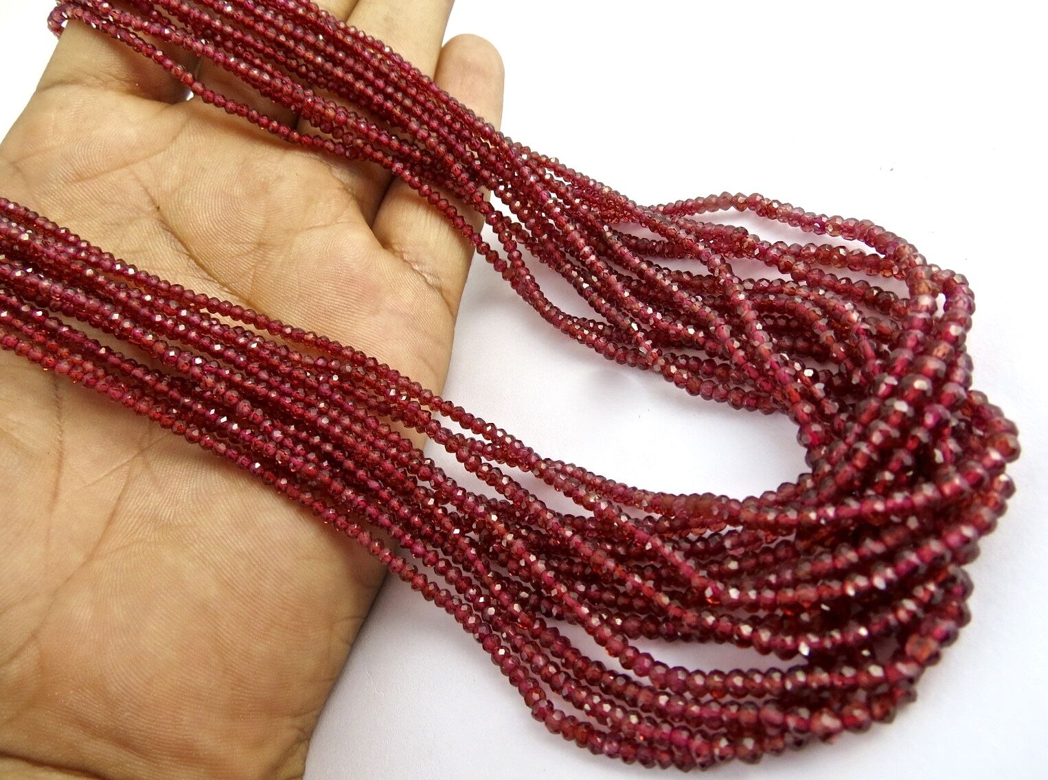 Natural Rhodolite Garnet Beads Faceted Round 12 L 3mm 632 Ct Gemstone Necklace