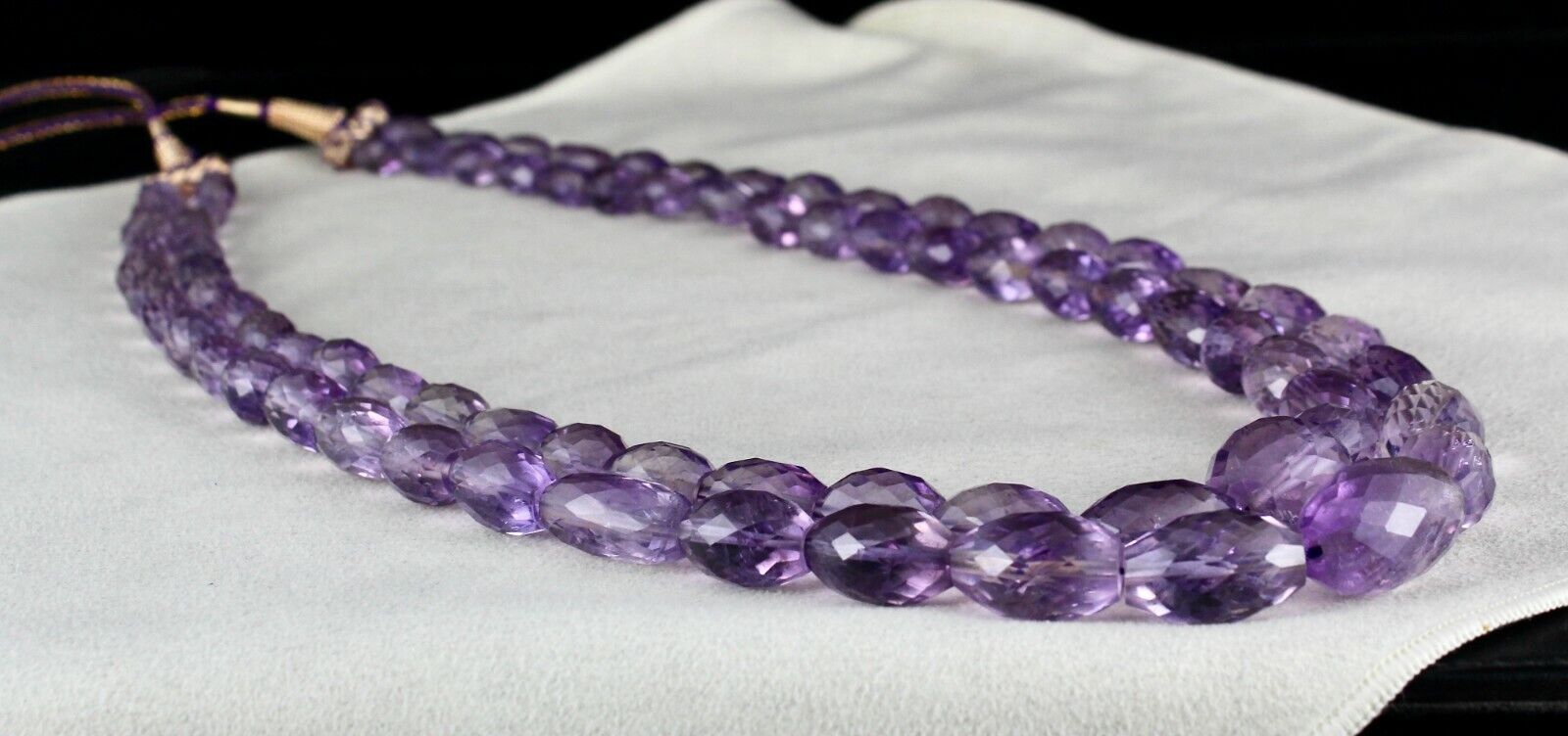 NATURAL AMETHYST BEADS OVAL FACETED 2 LINE 843 CARATS GEMSTONE FASHION NECKLACE