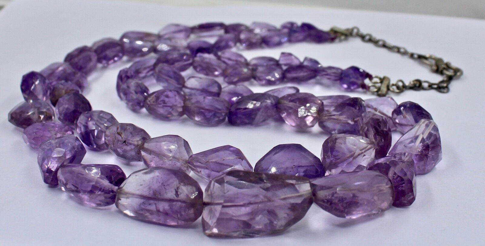NATURAL AMETHYST BEADS FACETED TUMBLE 2 LINE 970 CTS GEMSTONE LADIES NECKLACE