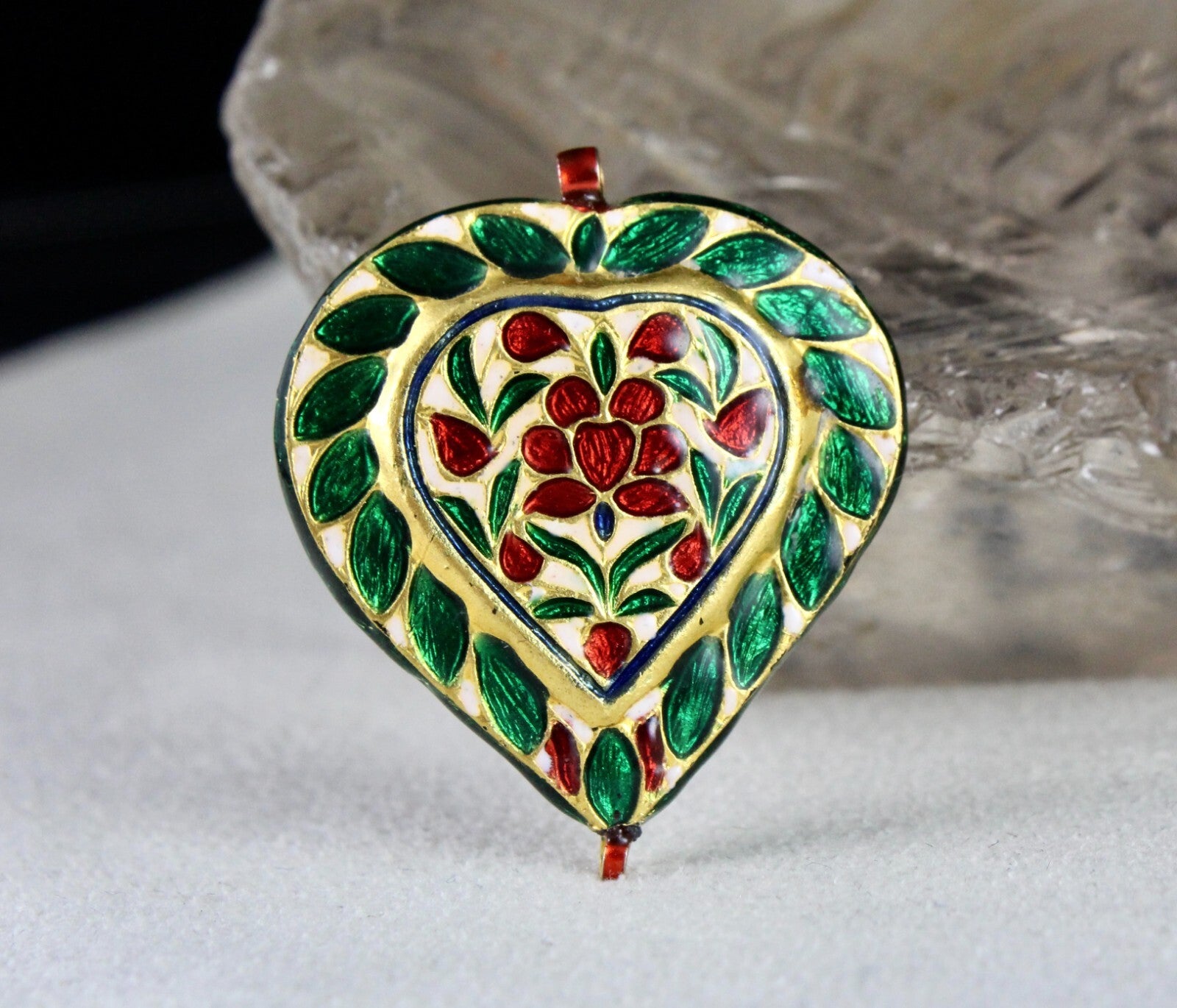 Antique Green Blue Jadau 62.75ct Natural Diamond 22k Kundan Meena Gold Pendant