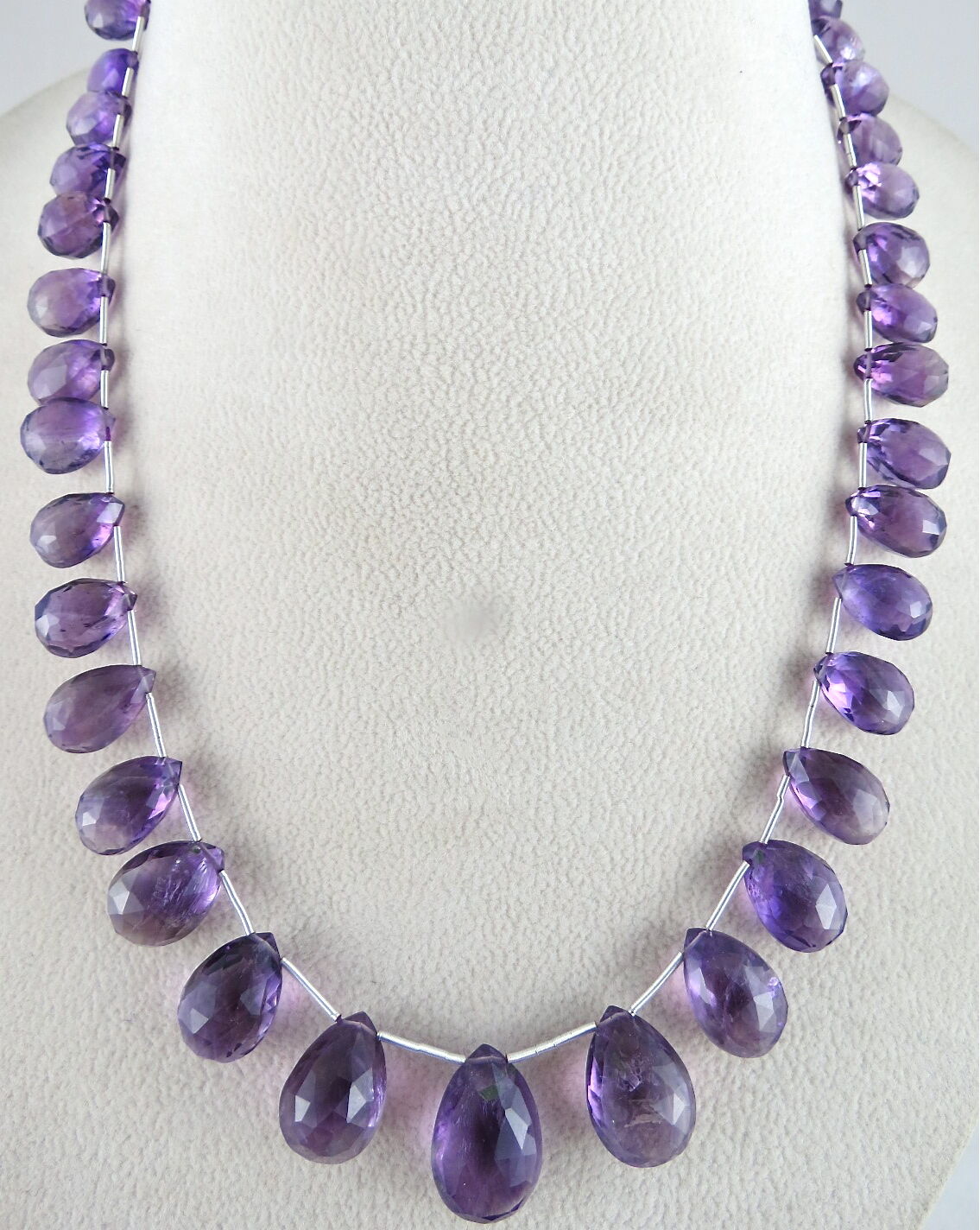 NATURAL BRAZILIAN AMETHYST BEADS TEAR DROPS 1 LINE 246 CARATS GEMSTONE NECKLACE