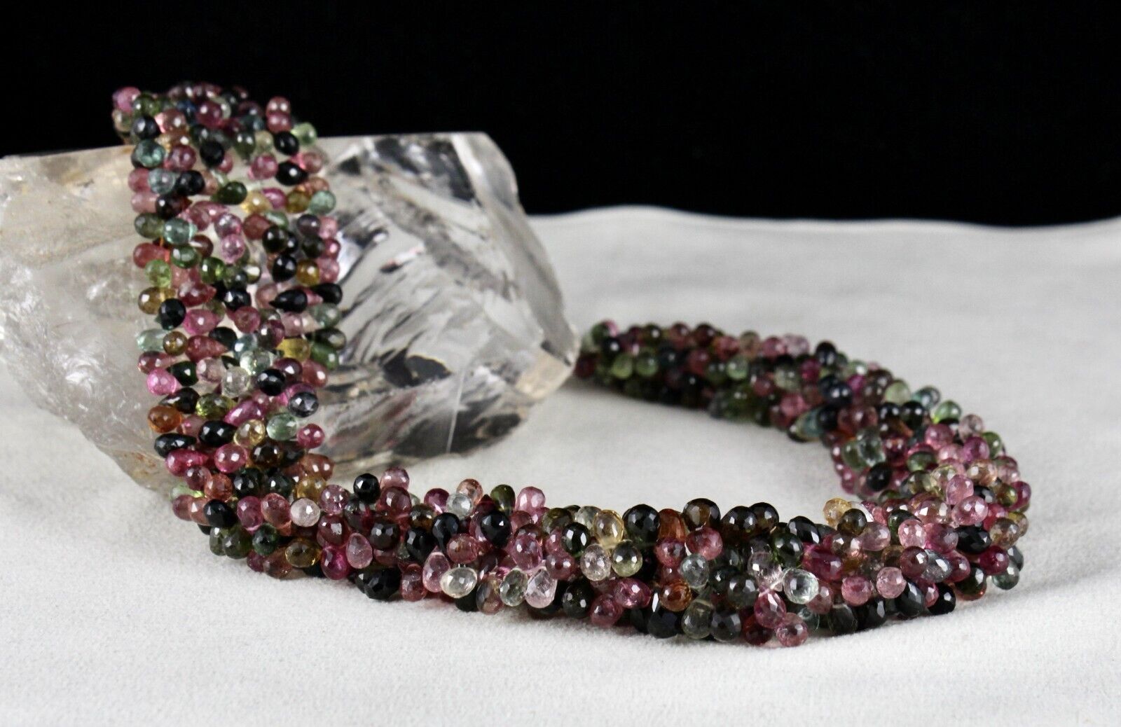 NATURAL MULTI TOURMALINE BEADS TEAR DROPS 5 LINE 632 CARATS GEMSTONE NECKLACE