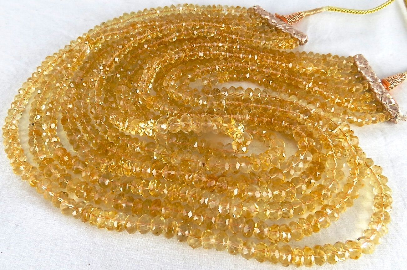 Natural Citrine Beads Faceted Round 7L 1011 Ct Gemstone Fashion Beaded Necklace