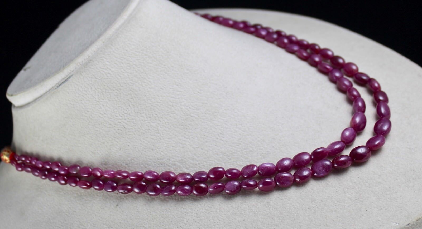 NATURAL UNTREATED RUBY BEADS CABOCHON 11 MM 2 LINE 232 CARATS GEMSTONE NECKLACE