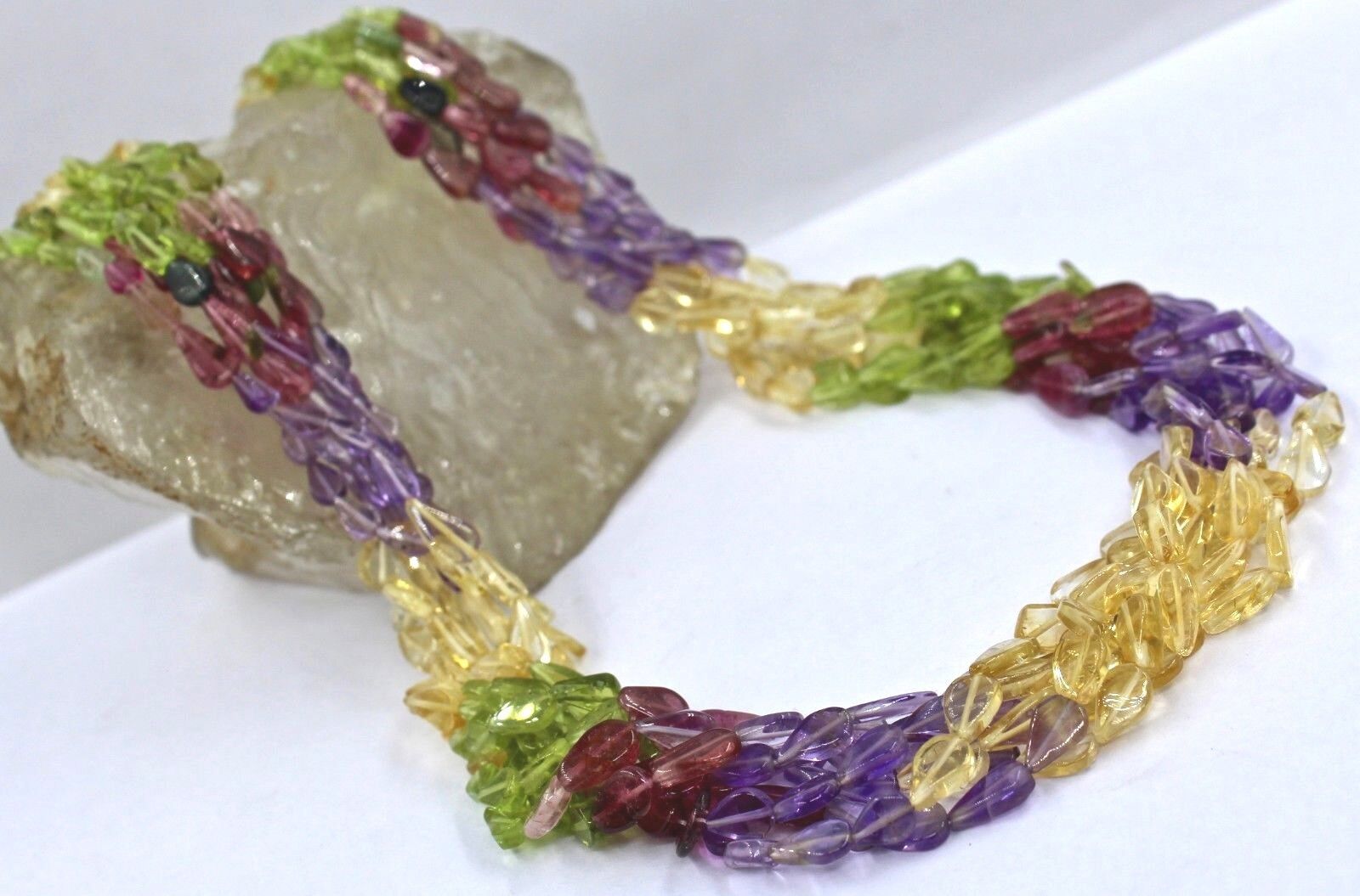 MULTI COLOR PERIDOT CITRINE TOURMALINE BEADS 8 LINE 313 CARATS GEMSTONE NECKLACE