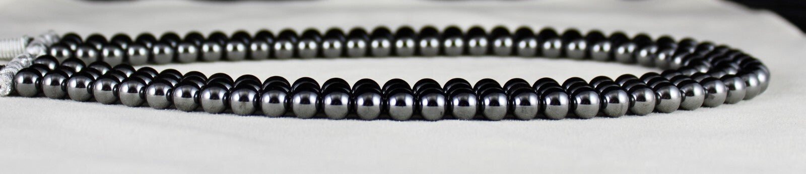 Natural Hematite Beads 3 Line 8mm 1160 Ct Round Black Gemstone Necklace