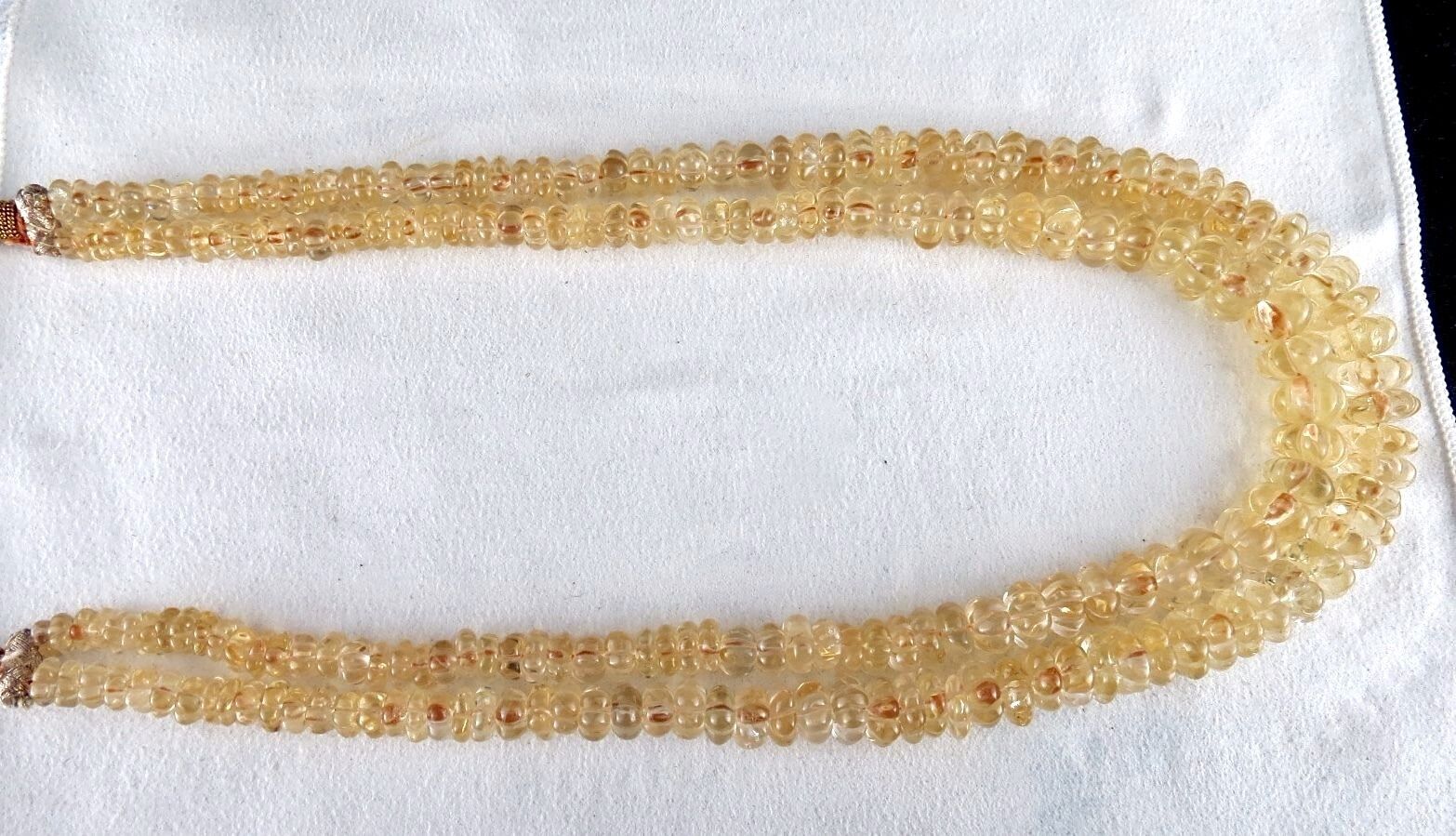 Natural Yellow Citrine Carved Melon Beads 2 L 540 Ct Gemstone Finest Necklace