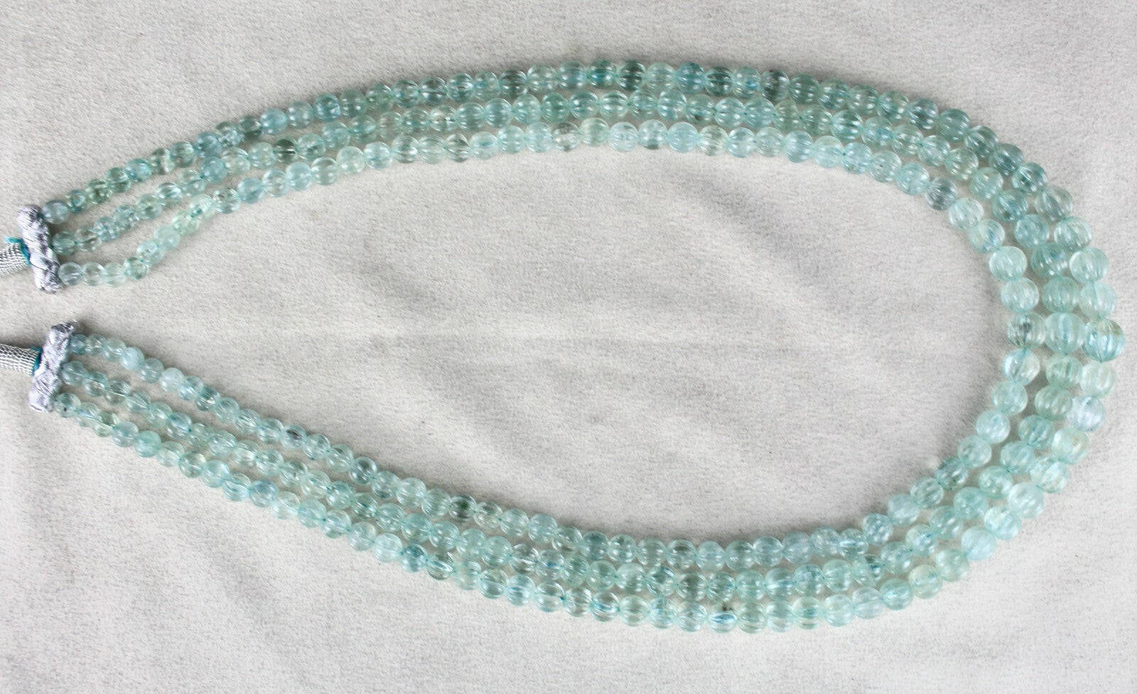 Certified Natural Aquamarine 597 Ct Carved Beads Melon Necklace For Women