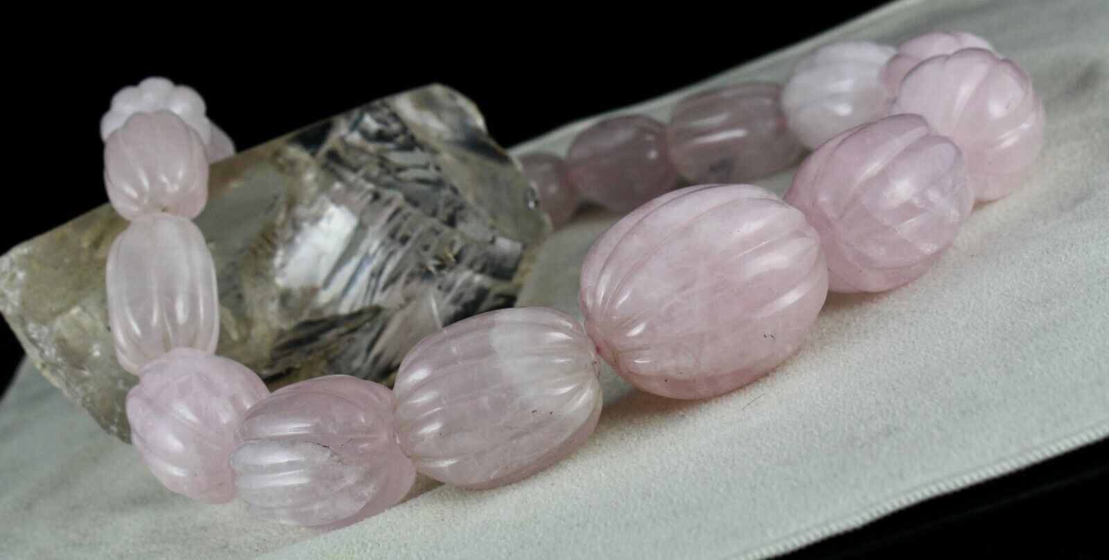 Rose Quartz Carved Beaded Necklace 1 L 1955 Carats Natural Gemstone Silver Clasp