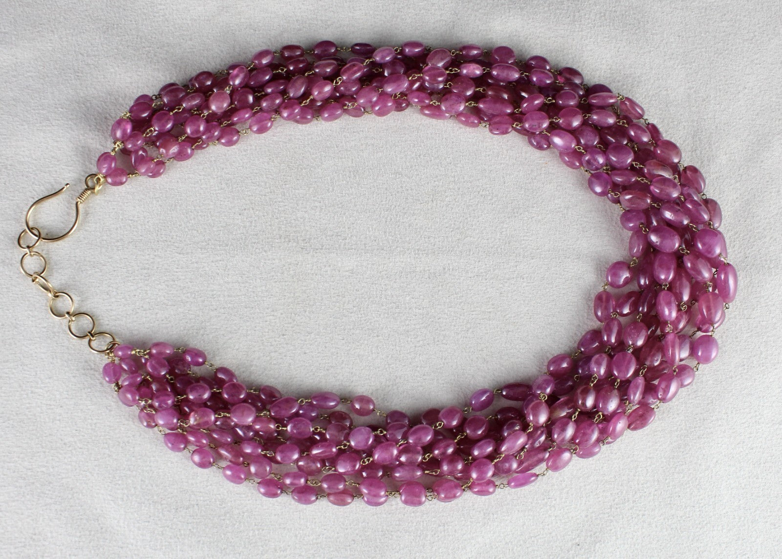 Certified Vintage Ruby Pink Beads Cabochon 9 L 780 Ct 18k Gold Necklace