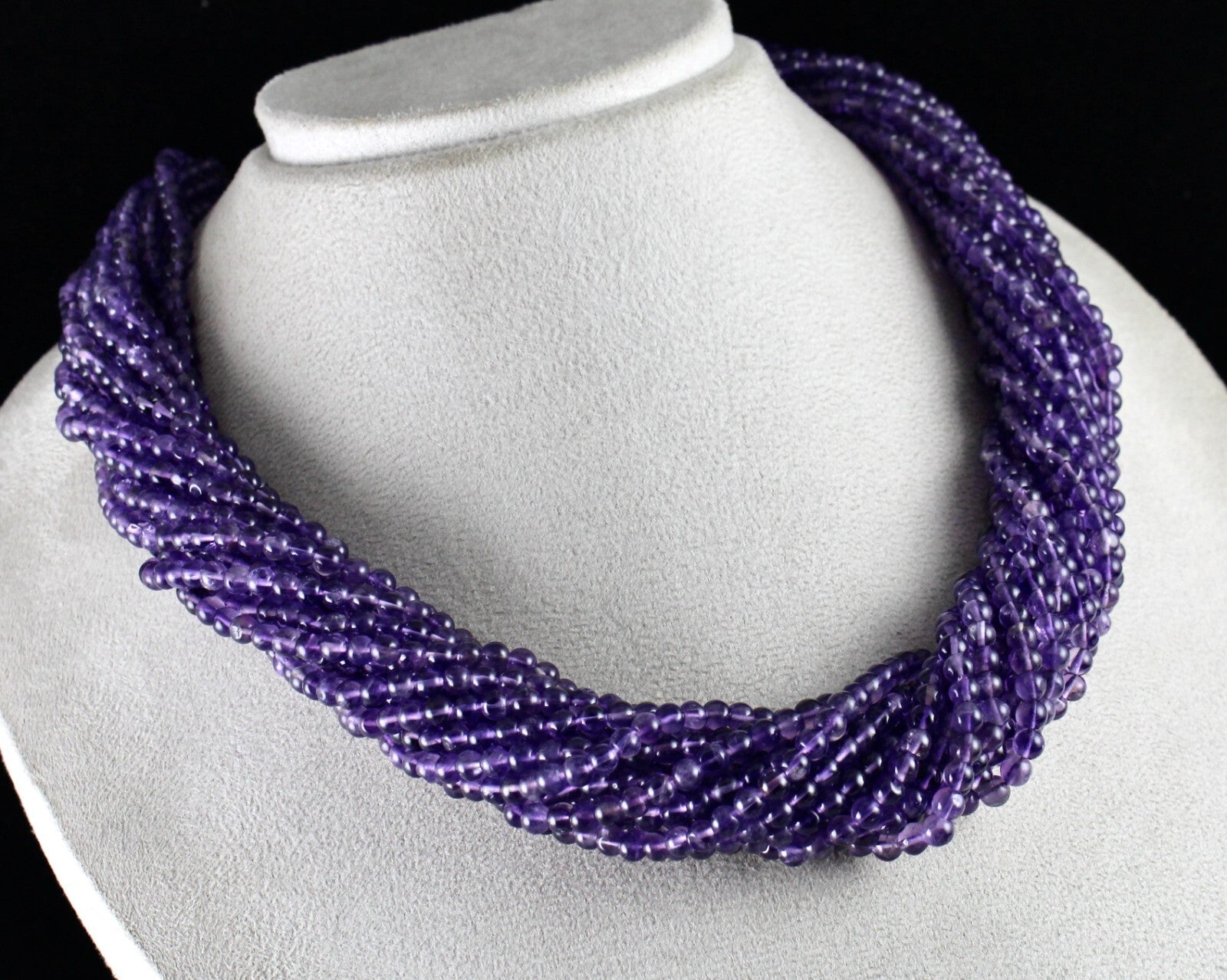 Natural Amethyst 1265 Ct Beads Round Gemstone Sterling Silver Necklace 15l