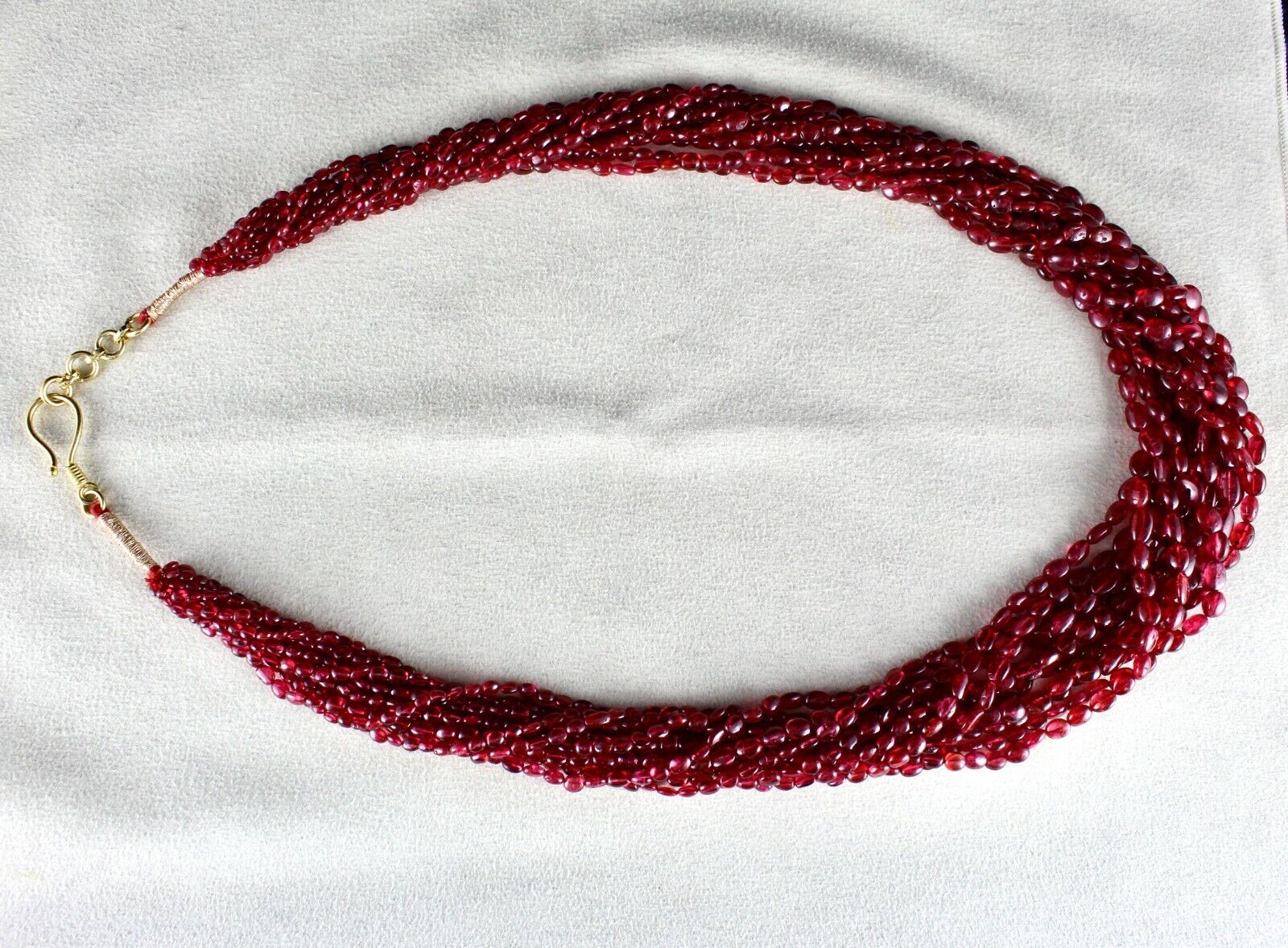 Natural Spinel Beaded Necklace 11 Line 631 Cts Well Matched Cabochon Red Strings