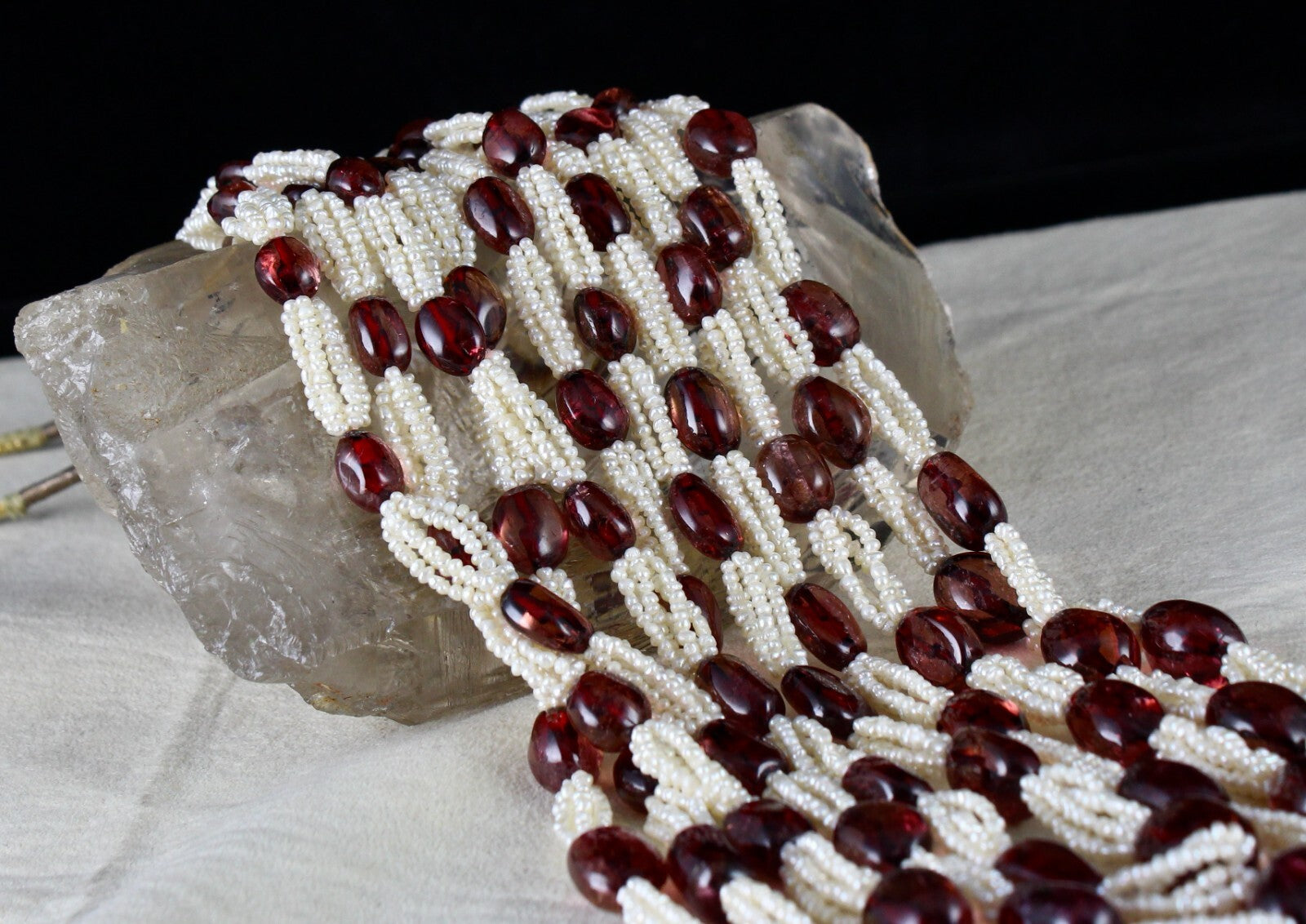 Certified Antique Natural Tourmaline 656ct Pearl Beaded Estate Necklace