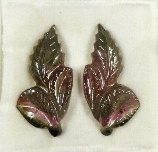 NATURAL MULTI TOURMALINE CARVED LEAVES 2 PCS 35.75 CARATS GEMSTONE EARRING