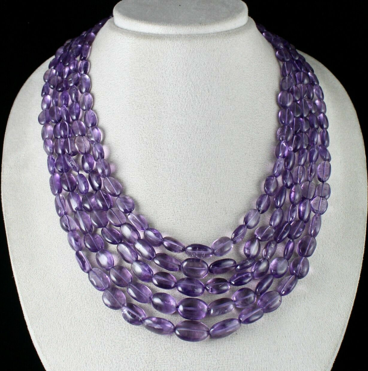 NATURAL AMETHYST BEADS LONG NUGGETS 5 LINE 1055 CARATS GEMSTONE FASHION NECKLACE