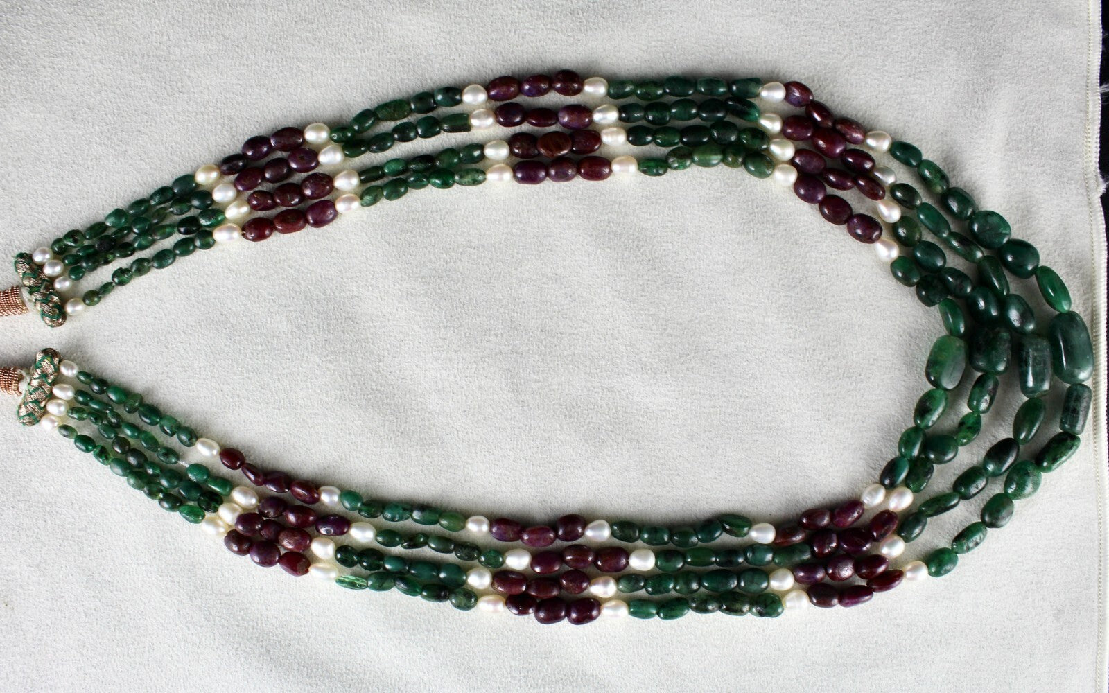 Certified Antique Natural Ruby 10ct Emerald Pearl Bead 550 Ct Gemstone Necklace