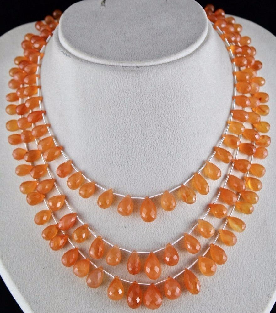 Orange Carnelian 3 Line Faceted Drops 415 Ct Gemstone Fashion Necklace