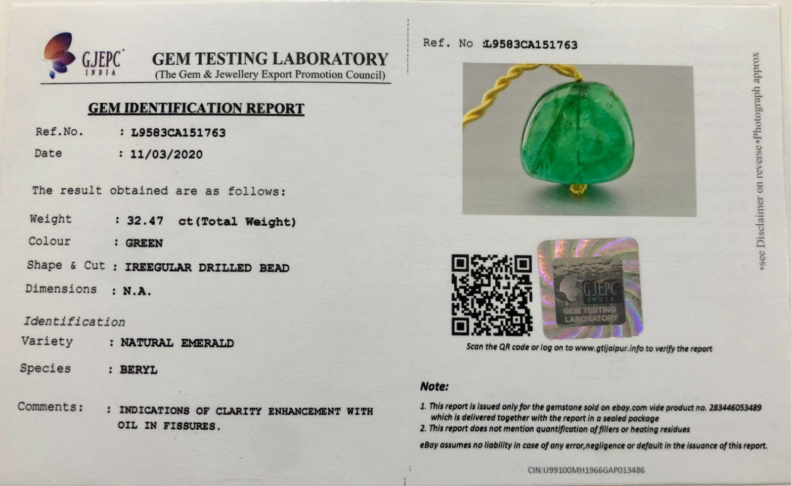 Certified Natural Zambia Emerald Bead 28.70ct Cabochon Gemstone Pendant