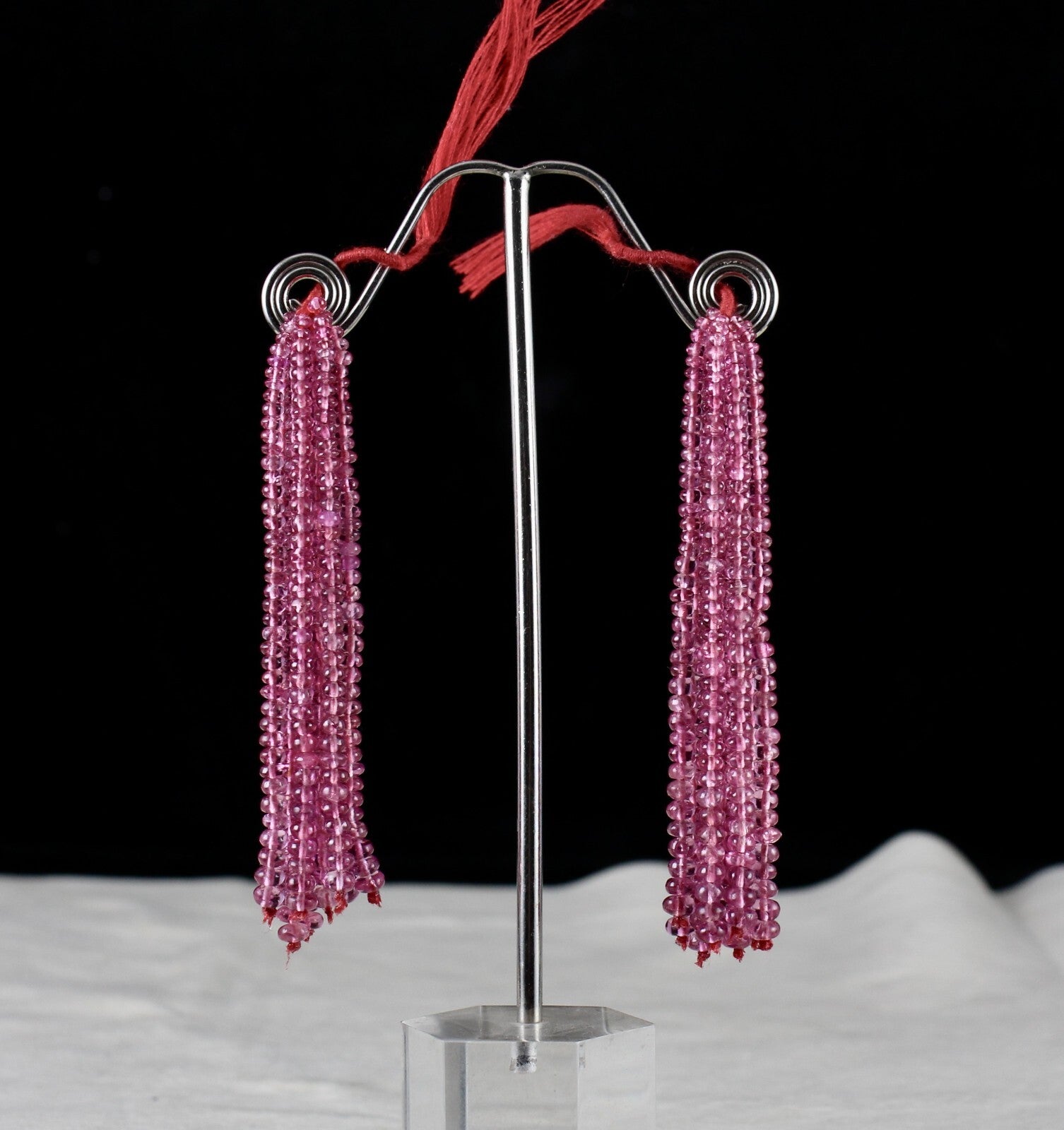 Certified Natural Spinel Beads Tassel 97ct Sterling Silver Gemstone Earrings