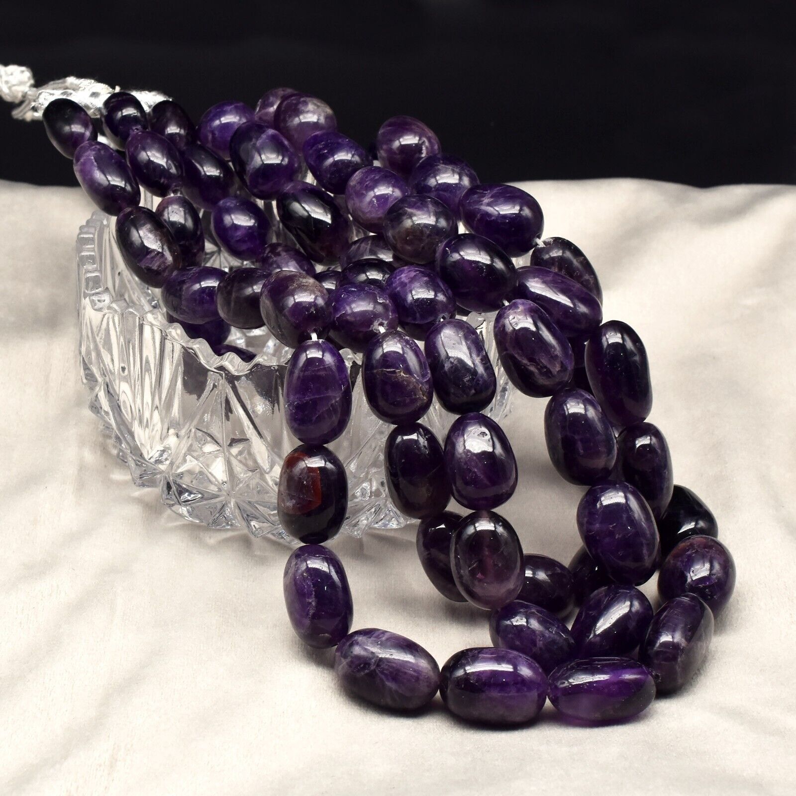 Natural Amethyst Beads Oval 3 L 2405 Ct Purple Big Gemstone Fashion Necklace