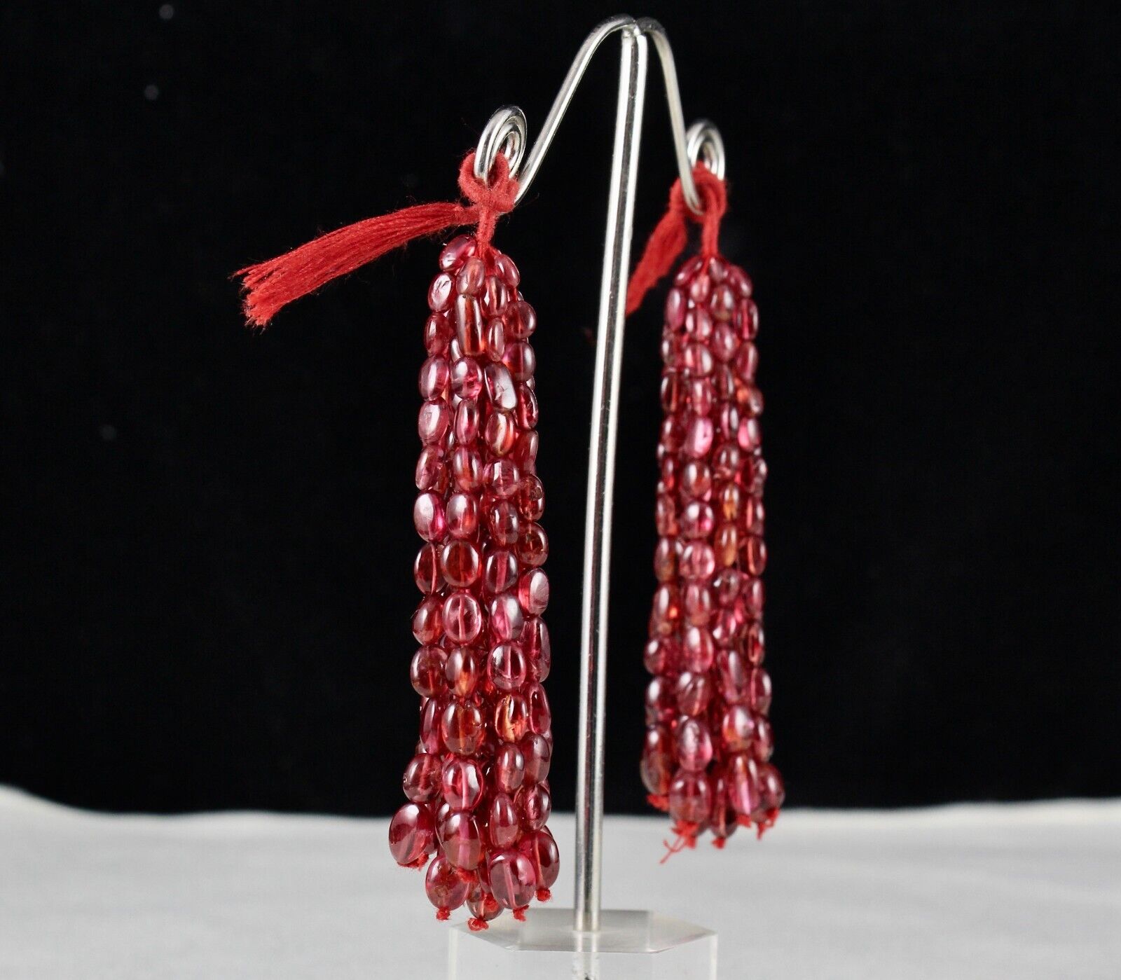 NATURAL CERTIFIED SPINEL BEADS TASSEL LONG 154 CARATS DESIGNING GEMSTONE EARRING