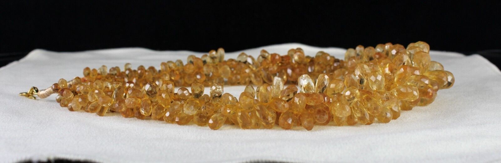 NATURAL CITRINE BEADS FACETED TEAR DROPS 3 LINE 827 CT GEMSTONE FASHION NECKLACE