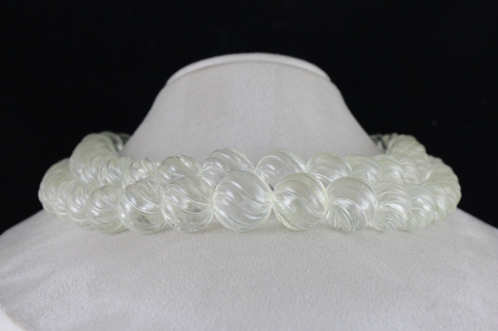 Certified Natural Rock Crystal Quartz Carved Beads Necklace 2049 Ct Rare Gem