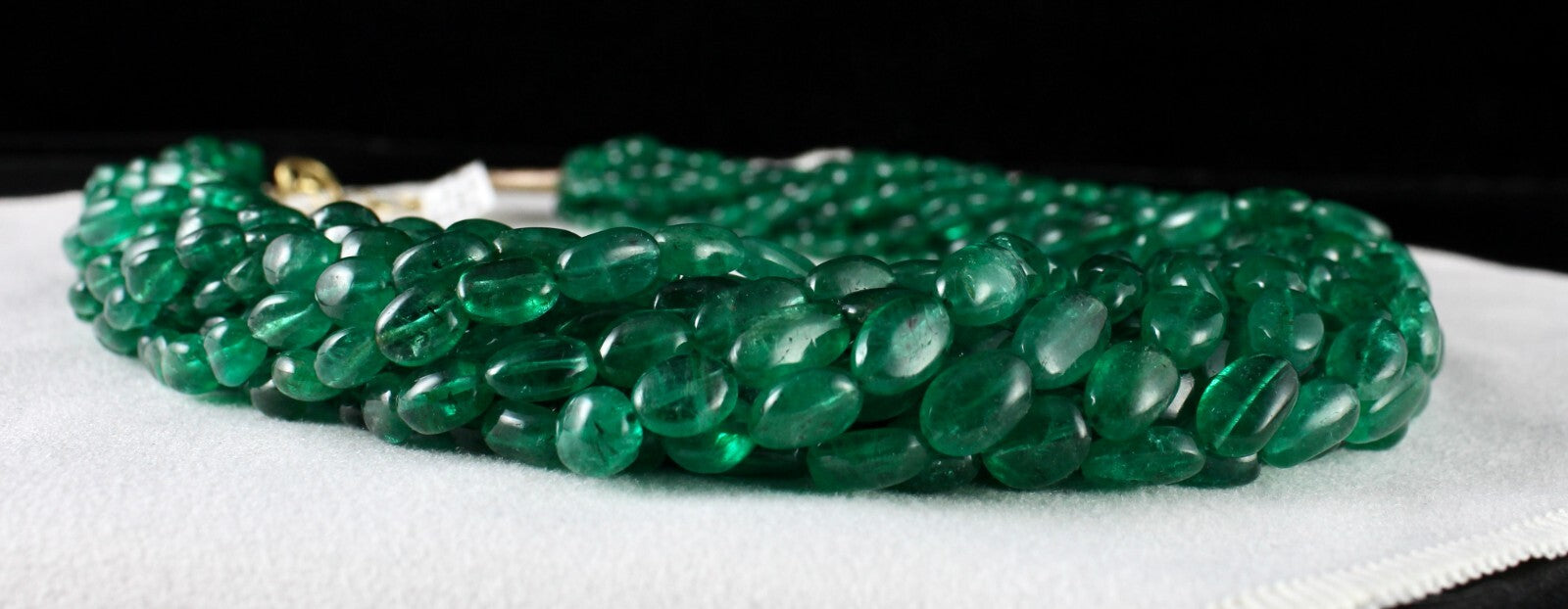 Certified Natural Emerald 1192 Ct Long Beads Gold Cocktail Necklace