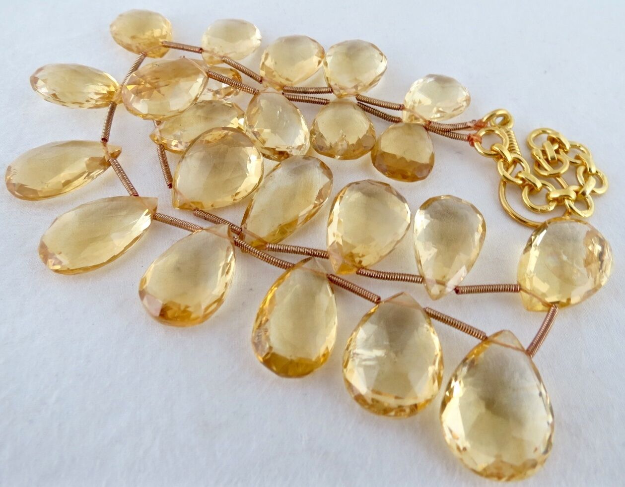 Yellow Natural Citrine Teardrop 32 Pc 261 Ct Gemstone Silver Fashion Necklace